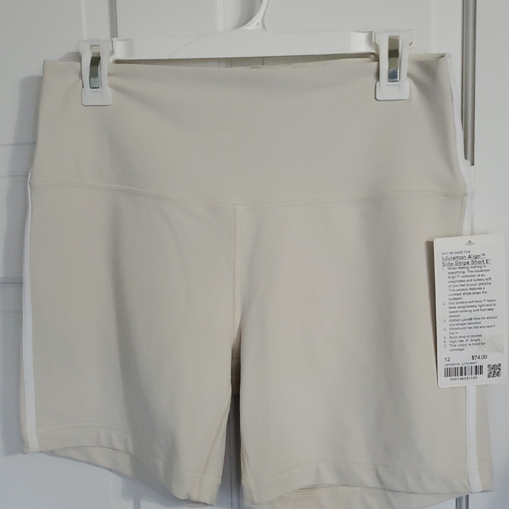 NWT Lululemon Align Side Stripe Short 6in Sz 14 Light Ivory/White